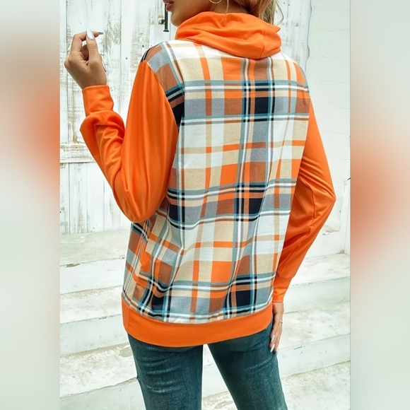 WOMENS COWL NECK PLAID PRINT LONG SLEEVE SWEATSHIRT.  NEW, SIZE SMALL! - Picture 4 of 7